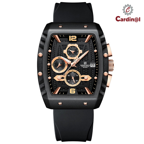 NAVIFORCE 8025 - Rose Gold Black Quartz Colorful Silicone with Square Case Chronograph Price In Bangladesh