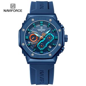 NAVIFORCE 8035 - Blue Sport Quartz Chronograph Waterproof Silicone Strap Watch For Men