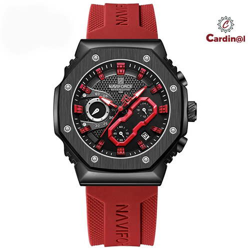 NAVIFORCE 8035 - Red Sport Quartz Chronograph Waterproof Silicone Strap Watch For Men