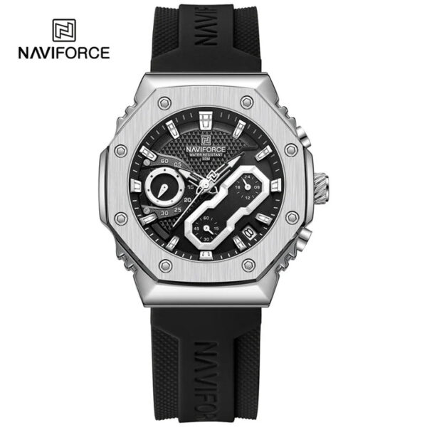NAVIFORCE 8035 Black Sport Quartz Chronograph Waterproof Silicone Strap Watch For Men