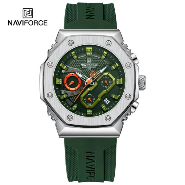 NAVIFORCE 8035 Green Sport Quartz Chronograph Waterproof Silicone Strap Watch For Men