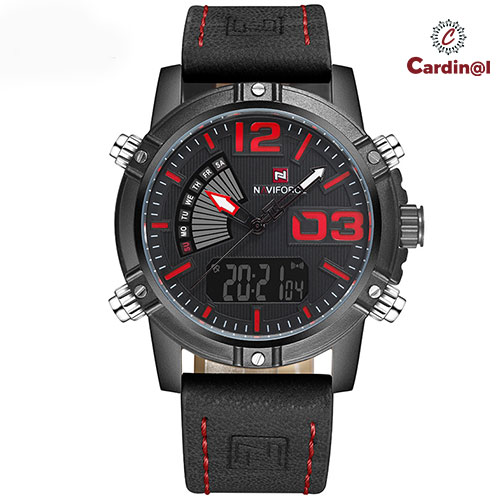 Naviforce 9095 L – Red Luminous Faux Leather Strap Analog Digital Watch price In Bangladesh