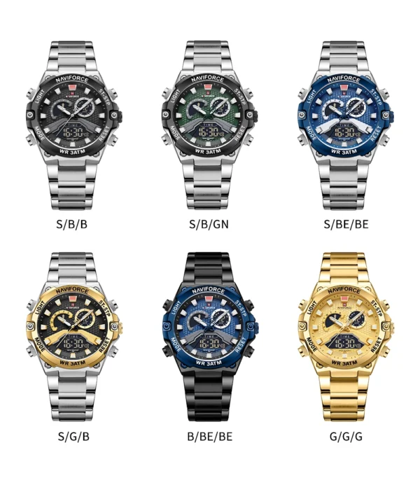 Naviforce 9207 color variants including Silver Blue, Black, and Gold available at CardinalBD