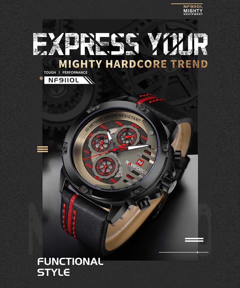 Naviforce NF 9110 L 3D Dial and Hardlex Glass Detail