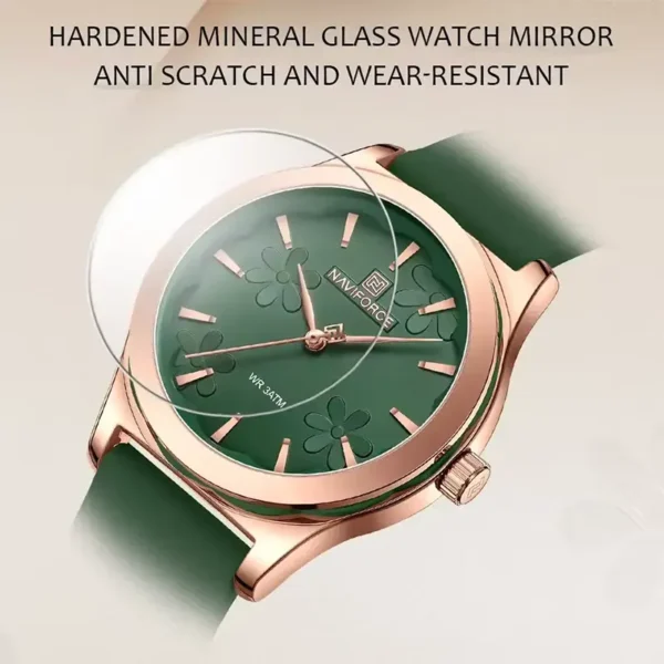 Close look Naviforce 5051 Floral Embossed Dial and Rose Gold Case
