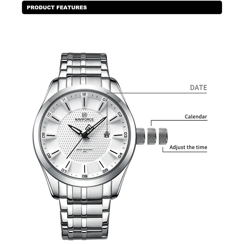 Naviforce 8032 Ch Silver White For Men 02
