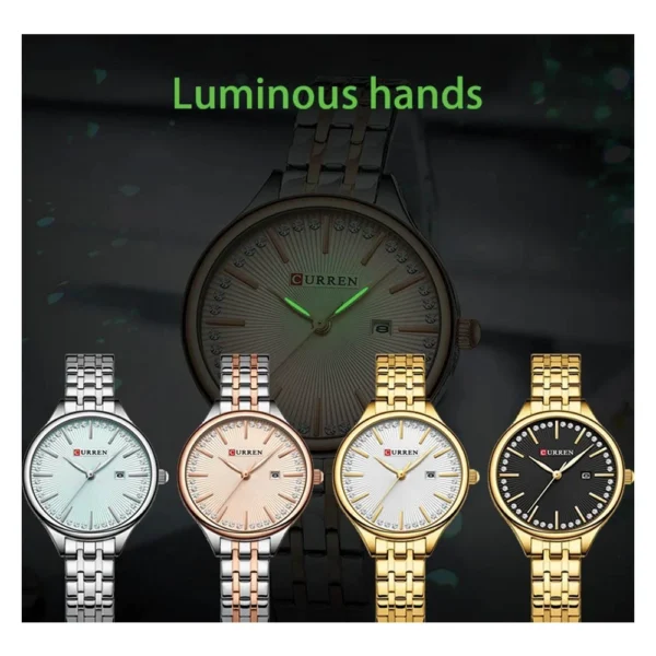 Complete color collection of CURREN 9099 women's watches featuring Silver Rose, Gold, and Sky Blue editions at CardinalBD