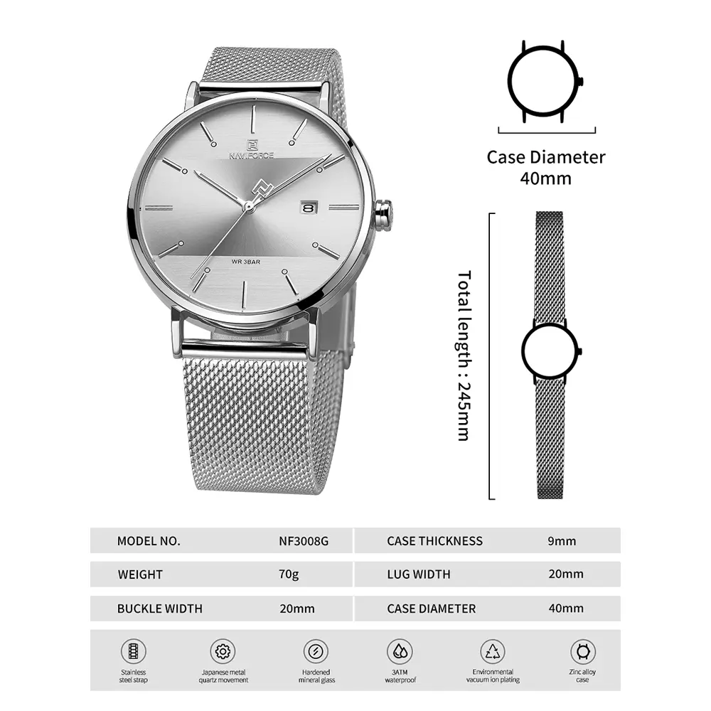 naviforce 3008 Silver for men 02