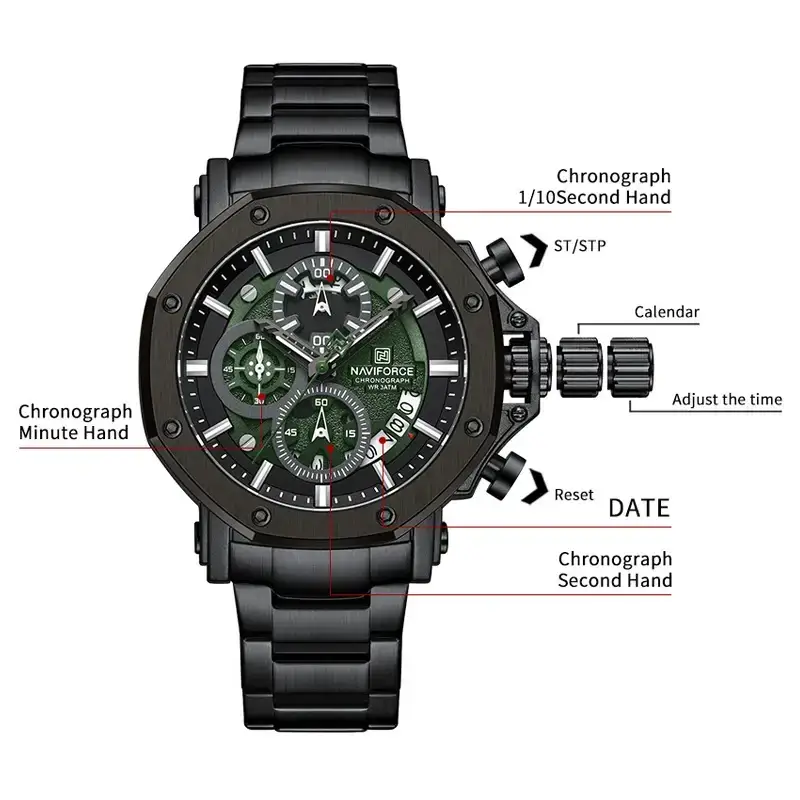Naviforce 8065 Ch Black Green For Men