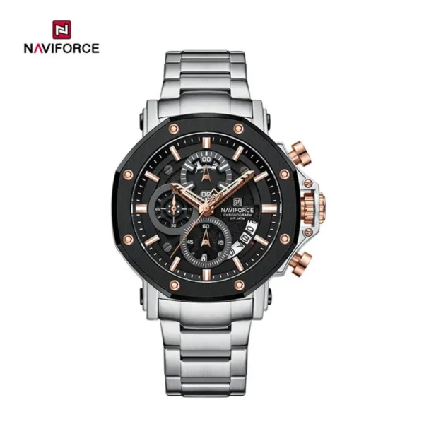 Naviforce 8065 CH Silver Rose Black For Men Watch Price in BD - Original Front View
