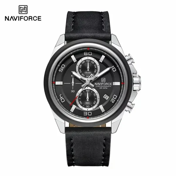 Naviforce 8076 For Men Silver Black Watch Price in BD - Original Front View