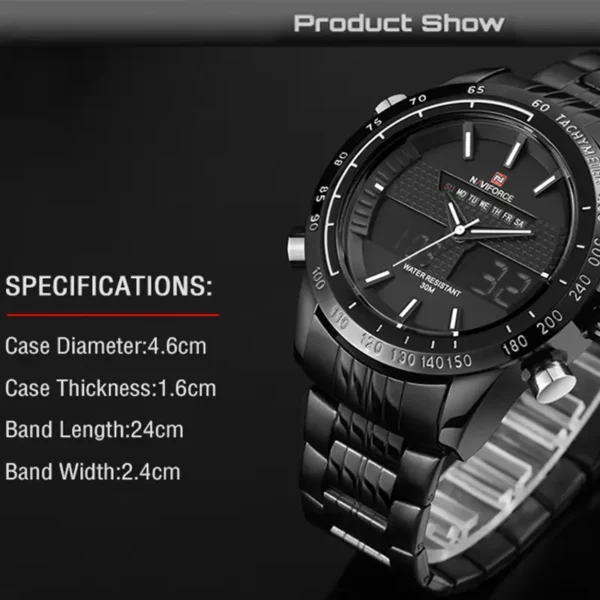 Naviforce 9024 Ch Black White Details