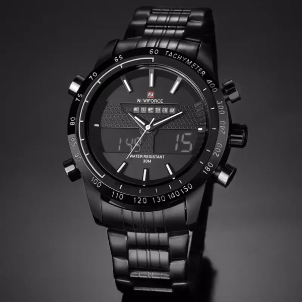 Naviforce 9024 CH Black White on wrist view oversized tactical military style